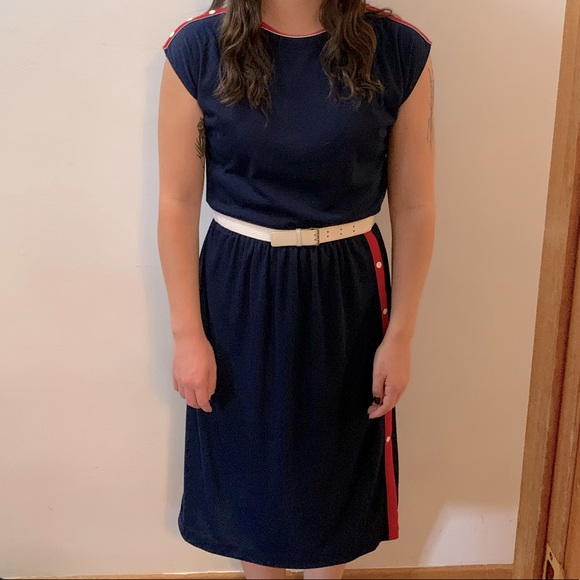 💚2/$12 or 3/$15💚 Vintage boat neck navy blue midi dress - Picture 1 of 7